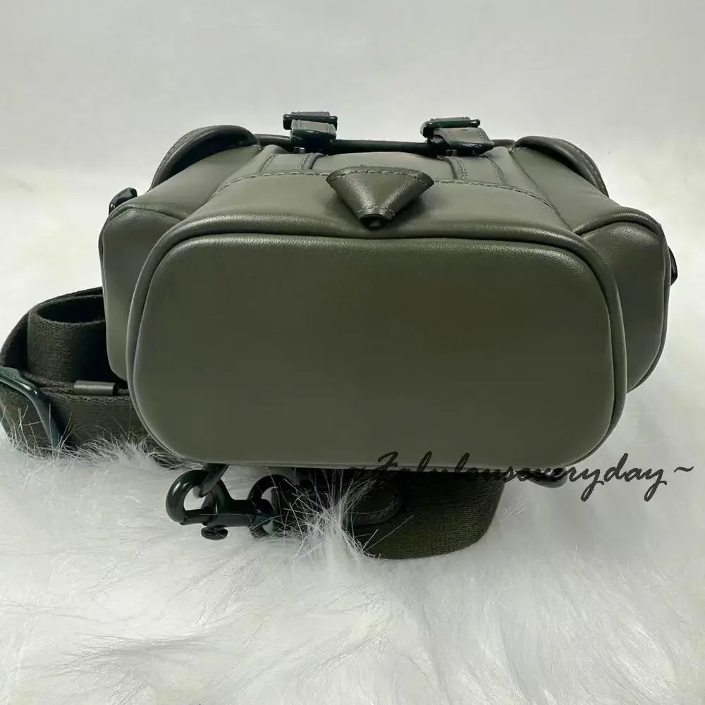 Coach Men's Hitch Backpack 13 In Leather/Army Green CR852 NWT